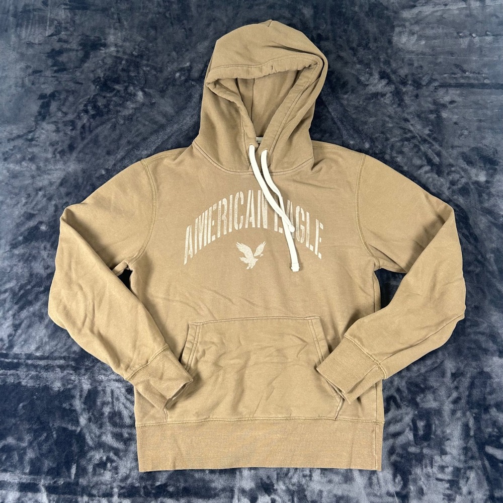 American Eagle Hoodie Mens Small Brown Super Soft‎ Graphic Logo Pullover